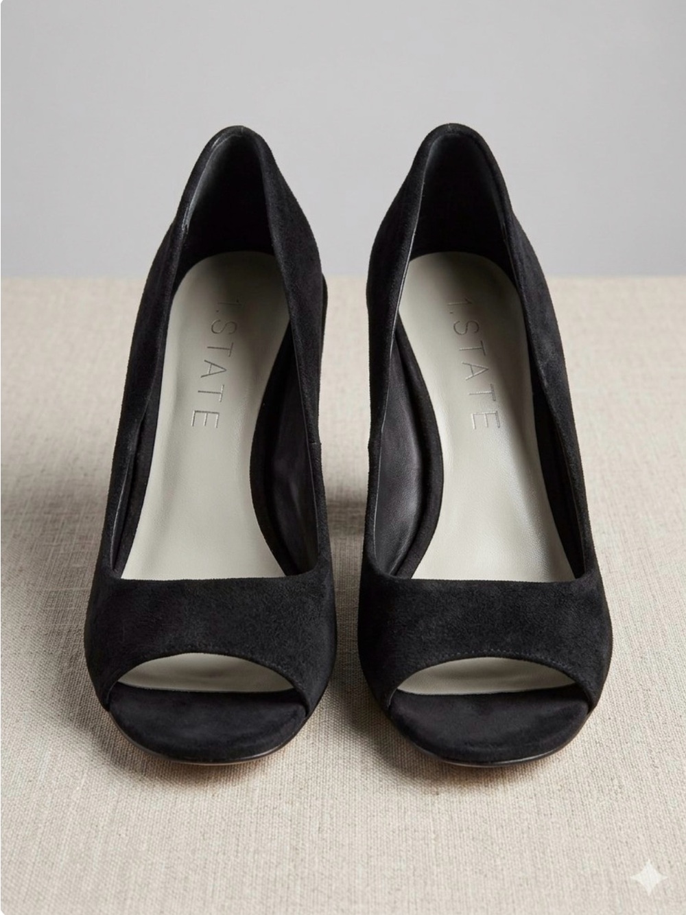 1. State Black Suede Rianne Peep Toe Block Heel Pumps - Size 6.5